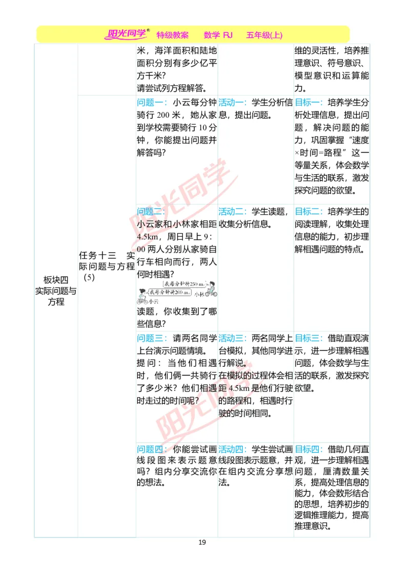 一、单元分析_小学数学人教版单独教案（1-6上下册）_《阳光同学教案》1-6上册（25秋）_阳光同学特级教案数学人教5年级上册_第五单元简易方程