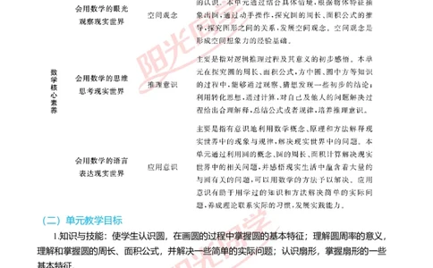 第五单元单元分析_小学数学人教版单独教案（1-6上下册）_《阳光同学教案》1-6上册（25秋）_阳光同学特级教案数学人教6年级上册_第五单元圆