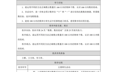 10数数、数的组成_数数、数的组成_教学设计_小学数学人教版单独教案（1-6上下册）_《智慧教育教案》1-6上下册（25秋）_1-6下册_1年级下册（教案）2025春_2025春_第3单元100以内数的认识