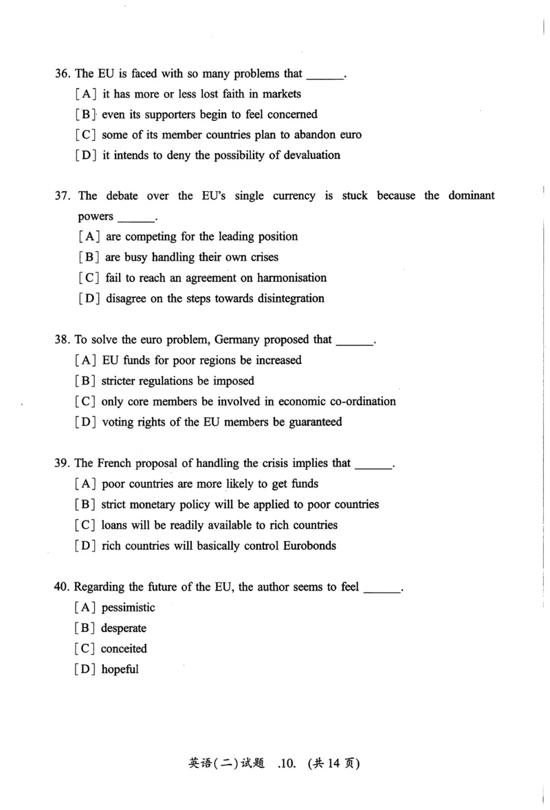 2011年真题及答案速查_考研英语真题（英一＋英二）_考研英语真题_考研英语二历年真题_❤️6.黄皮-英语二+解析_真题及答案速查（2010-2025)