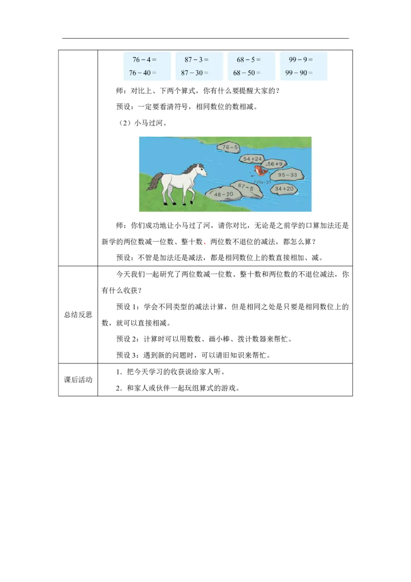 21口算减法-两位数减一位数和整十数（不退位）_口算减法-两位数减一位数和整十数（不退位）_教学设计_小学数学人教版单独教案（1-6上下册）_《智慧教育教案》1-6上下册（25秋）_2025春