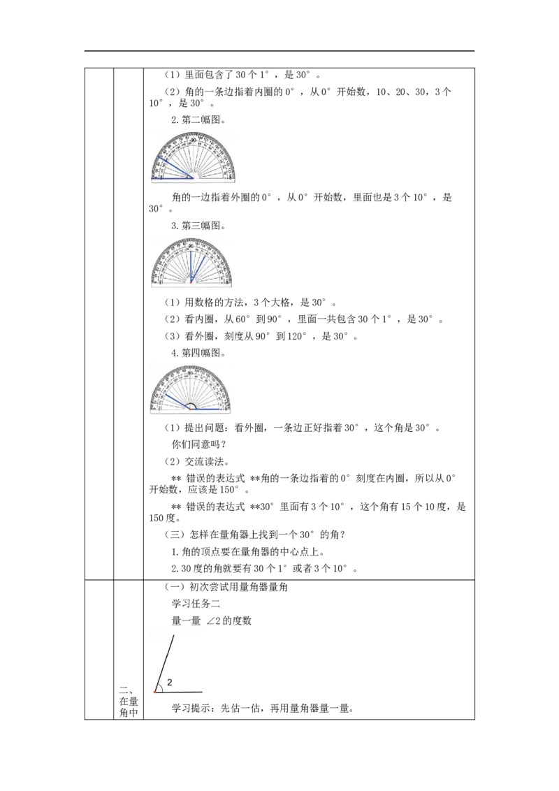 角的度量（第2课时）_教学设计_小学数学人教版单独教案（1-6上下册）_《智慧教育教案》1-6上下册（25秋）_1-6上册_4年级上册（教案）新插图_第3单元角的度量