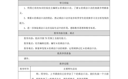 318的乘法口诀_8的乘法口诀_教学设计_小学数学人教版单独教案（1-6上下册）_《智慧教育教案》1-6上下册（25秋）_1-6上册_2年级上册（教案）2025秋新教材_第5单元