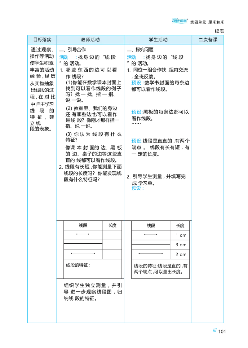 第四单元_小学数学人教版单独教案（1-6上下册）_《阳光同学教案》1-6上册（25秋）_阳光同学特级教案数学人教2年级上册_第四单元厘米和米