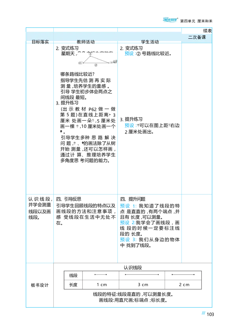 第四单元_小学数学人教版单独教案（1-6上下册）_《阳光同学教案》1-6上册（25秋）_阳光同学特级教案数学人教2年级上册_第四单元厘米和米