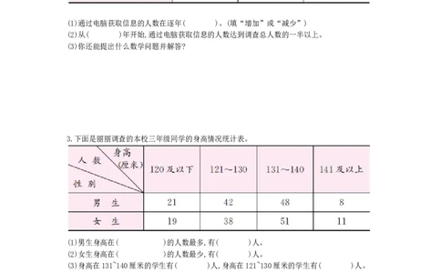 方法技巧练&mdash;&mdash;利用复式统计表获取信息_小学数学人教版3年级下册_10特色作业_10特色作业_方法技巧练