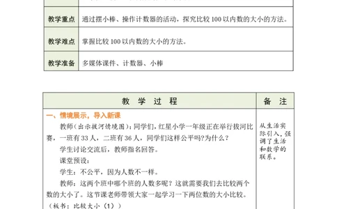 第6课时比较大小（1）_小学数学人教版单独教案（1-6上下册）_《绿卡图书教案》1-6下册（26春）_1年级下册（26春）_3100以内数的认识