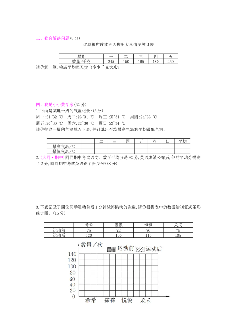 第8单元测试卷_小学数学人教版4年级下册_12单元测试卷_12单元测试卷