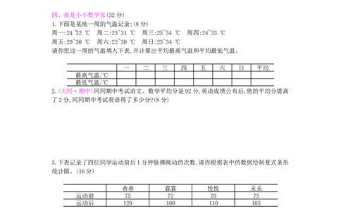 第8单元测试卷_小学数学人教版4年级下册_12单元测试卷_12单元测试卷