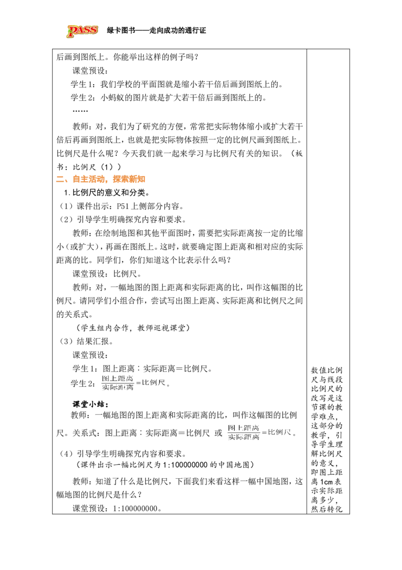 第8课时比例尺（1）_小学数学人教版单独教案（1-6上下册）_《绿卡图书教案》1-6下册（26春）_6年级下册（26春）_4比例