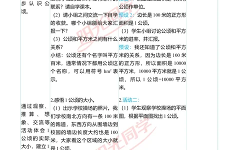 二、教学案例_小学数学人教版单独教案（1-6上下册）_《阳光同学教案》1-6上册（25秋）_阳光同学特级教案数学人教4年级上册_第二单元公顷和平方千米