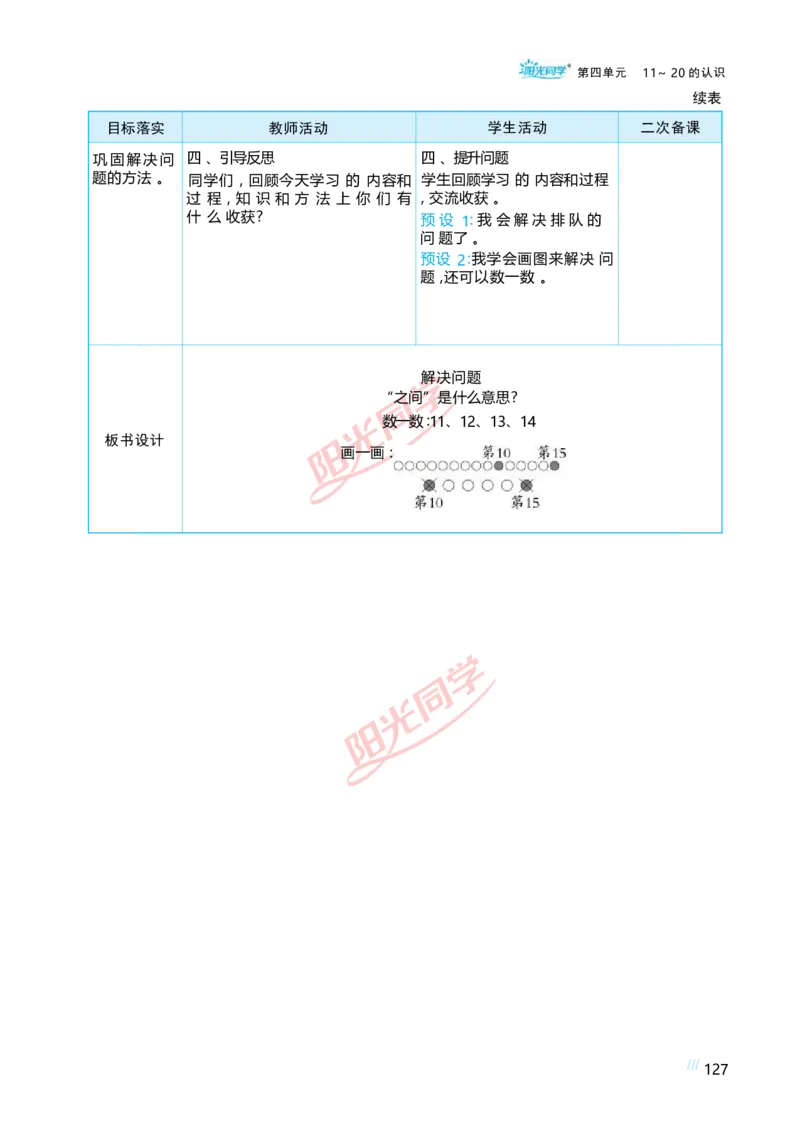 四11~20的认识_小学数学人教版单独教案（1-6上下册）_《阳光同学教案》1-6上册（25秋）_阳光同学特级教案数学人教1年级上册