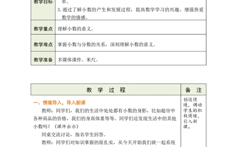 第1课时小数的意义_小学数学人教版单独教案（1-6上下册）_《绿卡图书教案》1-6下册（26春）_4年级下册（26春）_4小数的意义和性质