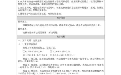 整数加法运算律推广到小数(第2课时)_教学设计_小学数学人教版单独教案（1-6上下册）_《智慧教育教案》1-6上下册（25秋）_1-6下册_4年级下册（教案）新插图_第6单元小数的加法和减法