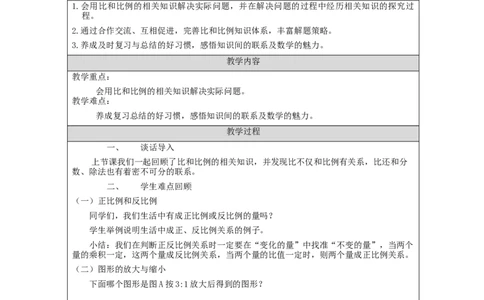 比和比例(第2课时)_教学设计_小学数学人教版单独教案（1-6上下册）_《智慧教育教案》1-6上下册（25秋）_1-6下册_6年级下册（教案）新插图_第6单元整理和复习