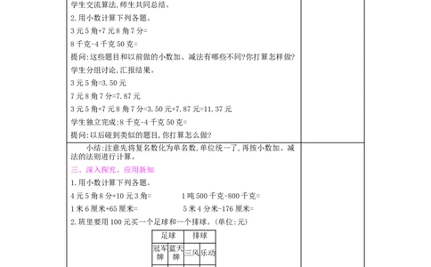 第6单元小数的加法和减法_小学数学人教版4年级下册_2课时简案_2课时简案