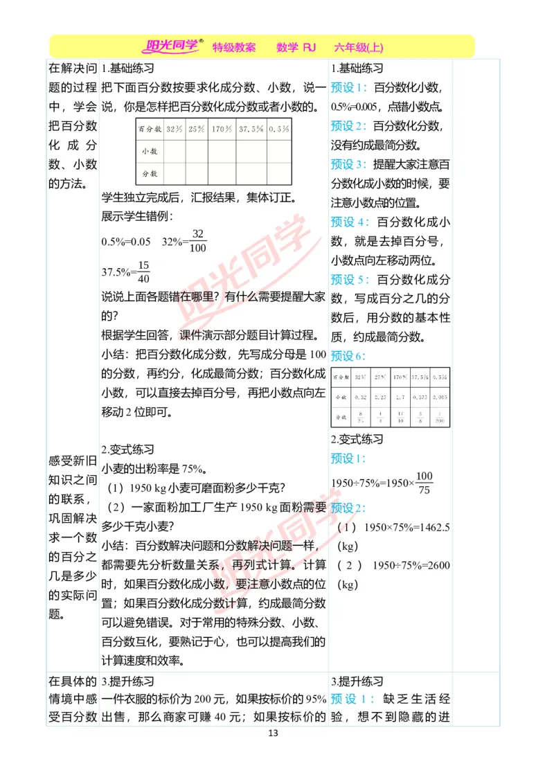 第六单元教学案例_小学数学人教版单独教案（1-6上下册）_《阳光同学教案》1-6上册（25秋）_阳光同学特级教案数学人教6年级上册_第六单元　百分数（一）