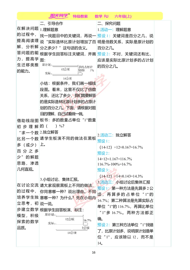 第六单元教学案例_小学数学人教版单独教案（1-6上下册）_《阳光同学教案》1-6上册（25秋）_阳光同学特级教案数学人教6年级上册_第六单元　百分数（一）