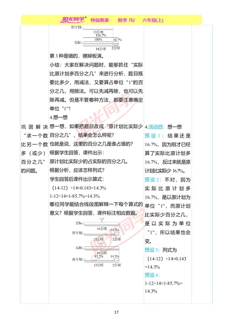 第六单元教学案例_小学数学人教版单独教案（1-6上下册）_《阳光同学教案》1-6上册（25秋）_阳光同学特级教案数学人教6年级上册_第六单元　百分数（一）