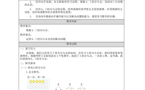 6、7的分与合_教学设计_小学数学人教版单独教案（1-6上下册）_《智慧教育教案》1-6上下册（25秋）_1-6上册_1年级上册（教案）新插图_第5单元6~10的认识和加减法