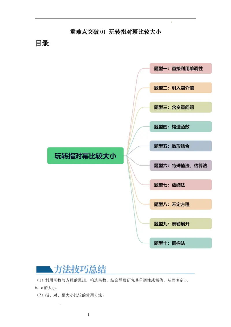 重难点突破01玩转指对幂比较大小（原卷版）_新高考复习资料_2024年新高考资料_一轮复习资料_完2024年高考数学一轮复习讲练测(课件+讲义+练习)（新高考）