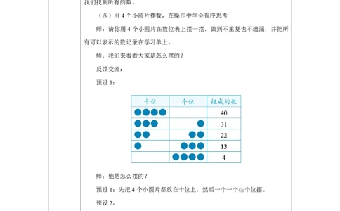 17摆一摆想一想_摆一摆想一想_教学设计_小学数学人教版单独教案（1-6上下册）_《智慧教育教案》1-6上下册（25秋）_1-6下册_1年级下册（教案）2025春_2025春_第3单元100以内数的认识
