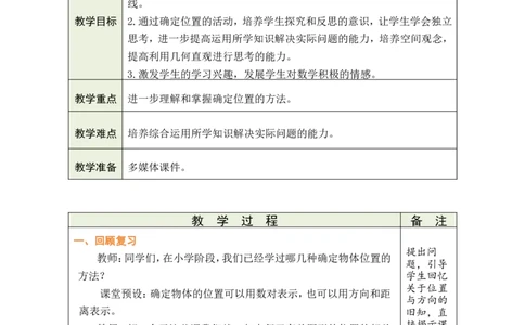 第16课时图形的位置_小学数学人教版单独教案（1-6上下册）_《绿卡图书教案》1-6下册（26春）_6年级下册（26春）_6整理和复习