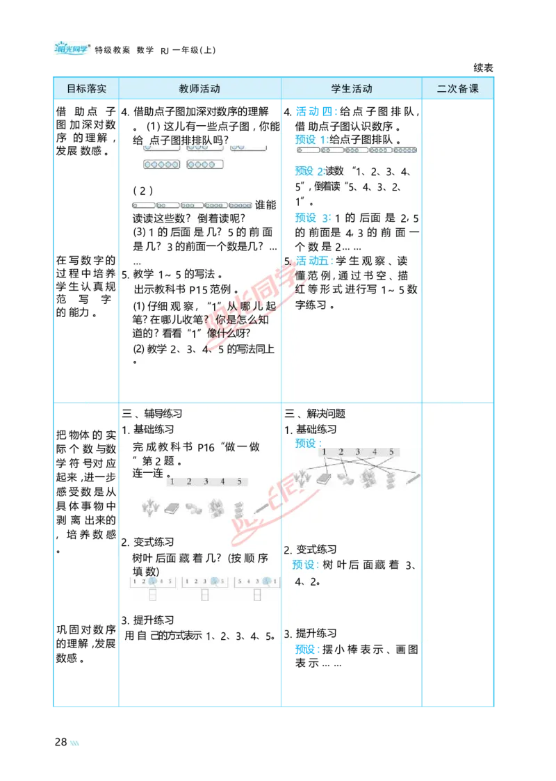 一5以内数的认识和加、减法_小学数学人教版单独教案（1-6上下册）_《阳光同学教案》1-6上册（25秋）_阳光同学特级教案数学人教1年级上册