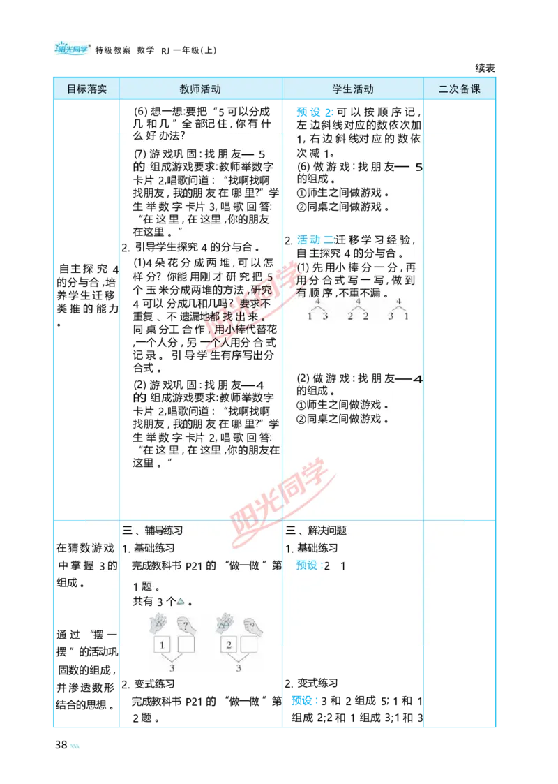 一5以内数的认识和加、减法_小学数学人教版单独教案（1-6上下册）_《阳光同学教案》1-6上册（25秋）_阳光同学特级教案数学人教1年级上册