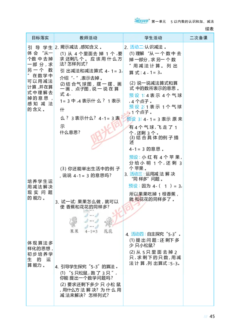 一5以内数的认识和加、减法_小学数学人教版单独教案（1-6上下册）_《阳光同学教案》1-6上册（25秋）_阳光同学特级教案数学人教1年级上册