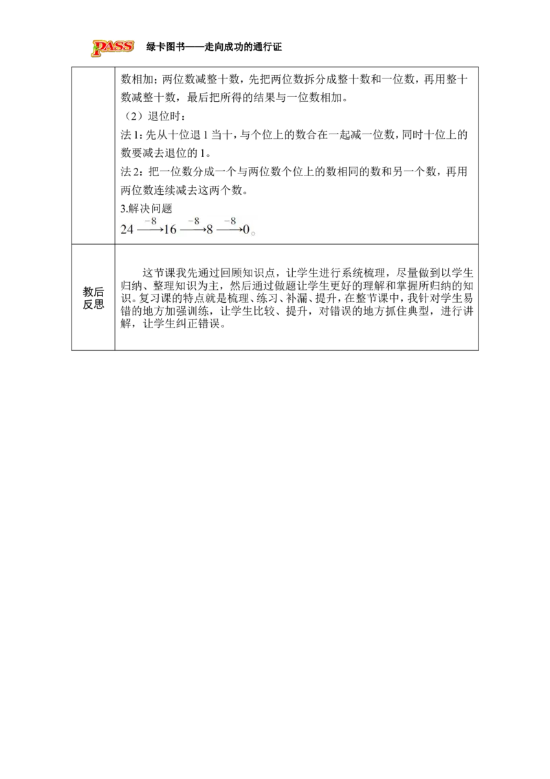 整理和复习_小学数学人教版单独教案（1-6上下册）_《绿卡图书教案》1-6下册（26春）_1年级下册（26春）_4100以内的口算加、减法