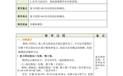 整理和复习_小学数学人教版单独教案（1-6上下册）_《绿卡图书教案》1-6下册（26春）_1年级下册（26春）_4100以内的口算加、减法