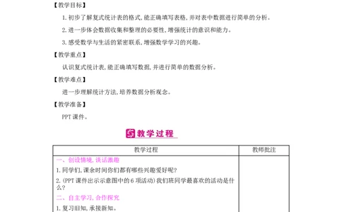 第3单元复式统计表_小学数学人教版3年级下册_2课时简案_2课时简案