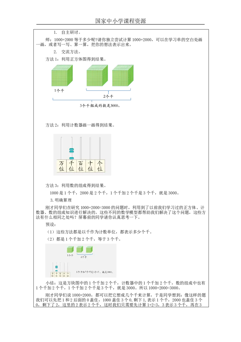 7.8整百、整千数加、减法(第1课时)_教学设计_小学数学人教版单独教案（1-6上下册）_《智慧教育教案》1-6上下册（25秋）_1-6下册_2年级下册（教案）新插图_第7单元万以内数的认识