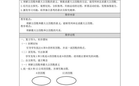 最大公因数(第1课时)_教学设计_小学数学人教版单独教案（1-6上下册）_《智慧教育教案》1-6上下册（25秋）_1-6下册_5年级下册（教案）新插图_第4单元分数的意义和性质
