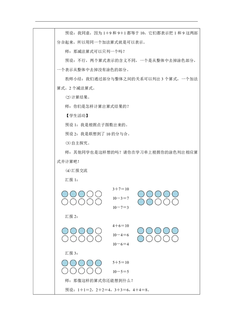 10的加、减法_教学设计_小学数学人教版单独教案（1-6上下册）_《智慧教育教案》1-6上下册（25秋）_1-6上册_1年级上册（教案）2024秋新教材_第2单元
