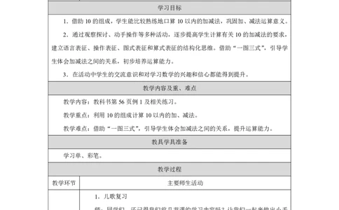 10的加、减法_教学设计_小学数学人教版单独教案（1-6上下册）_《智慧教育教案》1-6上下册（25秋）_1-6上册_1年级上册（教案）2024秋新教材_第2单元