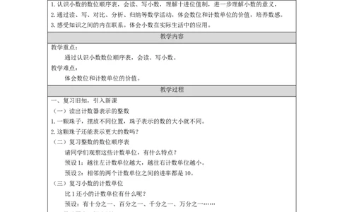 小数的意义和读写法(第2课时)_教学设计_小学数学人教版单独教案（1-6上下册）_《智慧教育教案》1-6上下册（25秋）_1-6下册_4年级下册（教案）新插图_第4单元小数的意义和性质