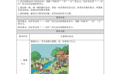 比多少_教学设计_小学数学人教版单独教案（1-6上下册）_《智慧教育教案》1-6上下册（25秋）_1-6上册_1年级上册（教案）新插图_第1单元准备课