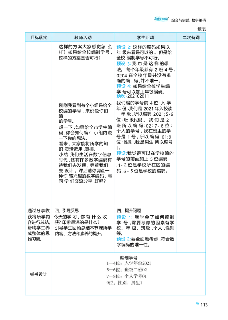 综合与实践数字编码_小学数学人教版单独教案（1-6上下册）_《阳光同学教案》1-6上册（25秋）_阳光同学特级教案数学人教3年级上册