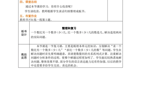 整理和复习_小学数学人教版单独教案（1-6上下册）_《绿卡图书教案》1-6下册（26春）_1年级下册（26春）_6数量间的加减关系