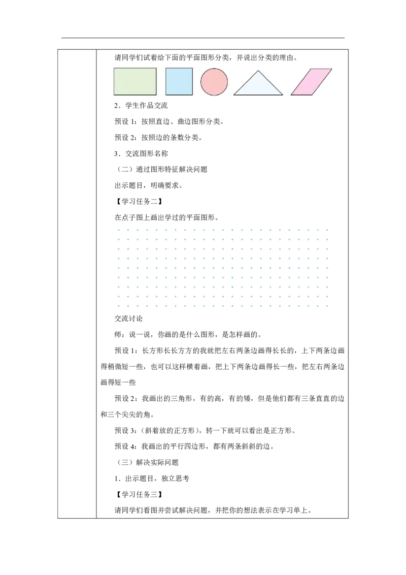 整理和复习_整理和复习_教学设计_小学数学人教版单独教案（1-6上下册）_《智慧教育教案》1-6上下册（25秋）_1-6下册_1年级下册（教案）2025春_2025春_第1单元认识平面图形