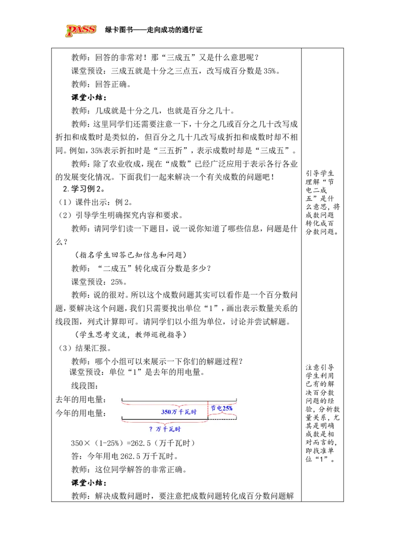 第2课时成数_小学数学人教版单独教案（1-6上下册）_《绿卡图书教案》1-6下册（26春）_6年级下册（26春）_2百分数（二）