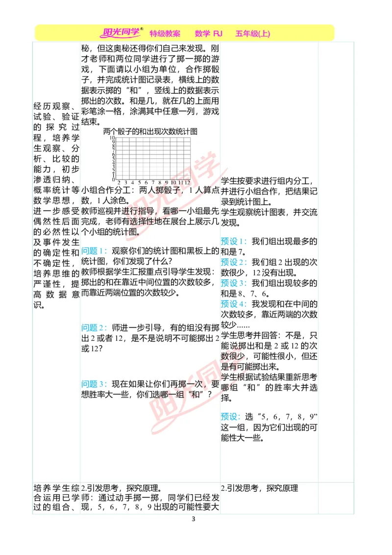 二、教学案例_小学数学人教版单独教案（1-6上下册）_《阳光同学教案》1-6上册（25秋）_阳光同学特级教案数学人教5年级上册_掷一掷（第四单元后）
