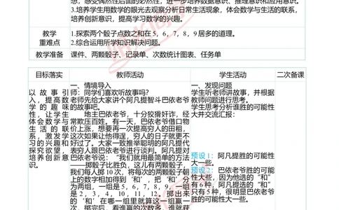 二、教学案例_小学数学人教版单独教案（1-6上下册）_《阳光同学教案》1-6上册（25秋）_阳光同学特级教案数学人教5年级上册_掷一掷（第四单元后）