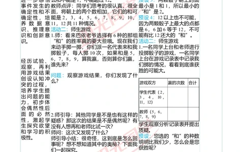 二、教学案例_小学数学人教版单独教案（1-6上下册）_《阳光同学教案》1-6上册（25秋）_阳光同学特级教案数学人教5年级上册_掷一掷（第四单元后）