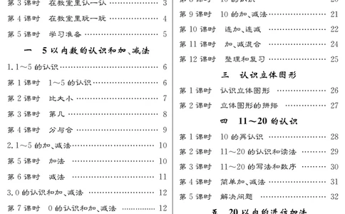 教案目录_小学数学人教版单独教案（1-6上下册）_《名师测控教案》1-6上下册（26春）_1-6上册_1年级上册（24秋）