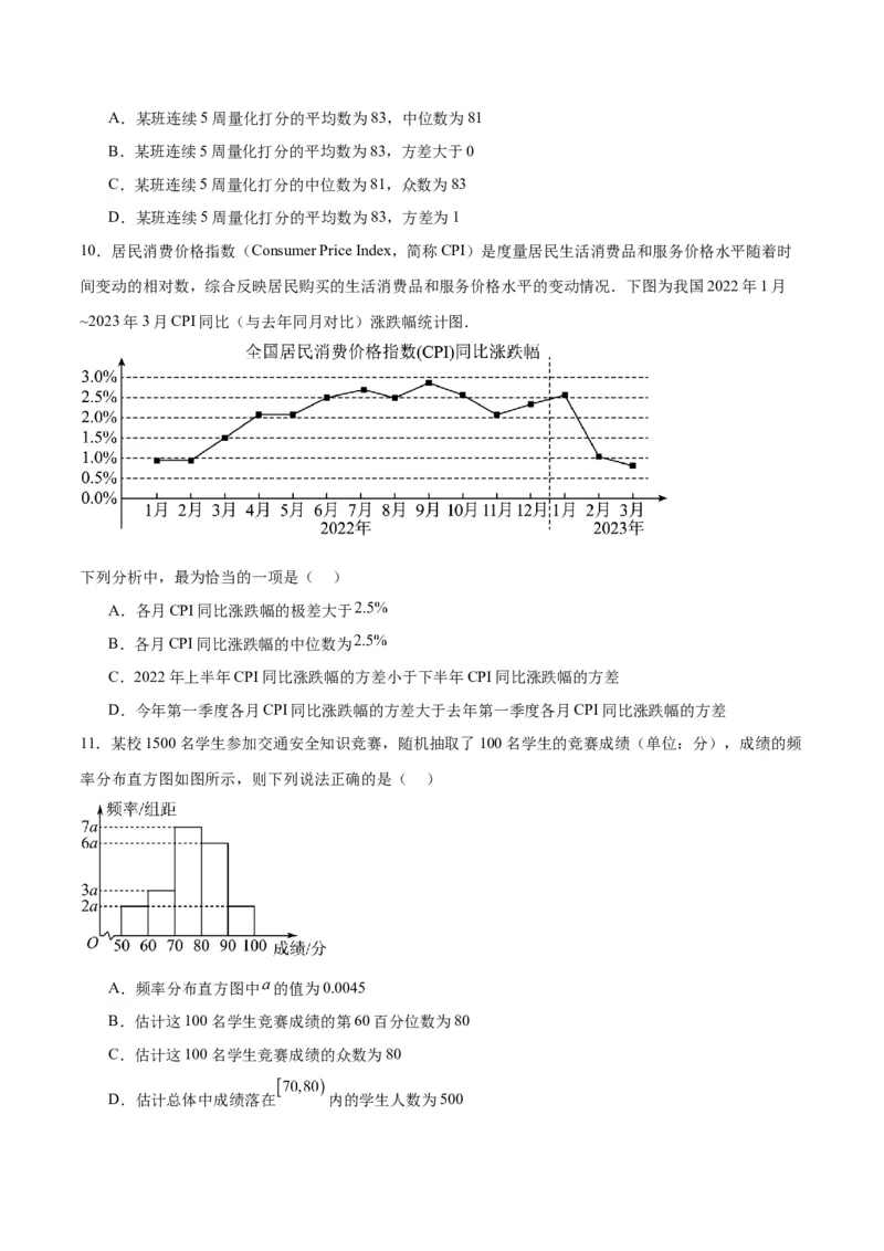 第48练用样本估计总体（精练：基础+重难点）一轮复习讲义2024年高考数学高频考点题型归纳与方法总结（新高考通用）原卷版_新高考复习资料_2024年新高考资料_一轮复习资料