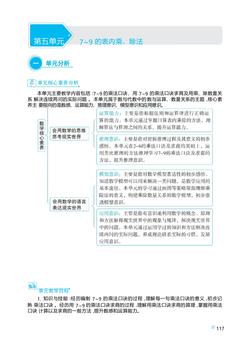 第五单元_小学数学人教版单独教案（1-6上下册）_《阳光同学教案》1-6上册（25秋）_阳光同学特级教案数学人教2年级上册_第五单元7~9的表内乘、除法