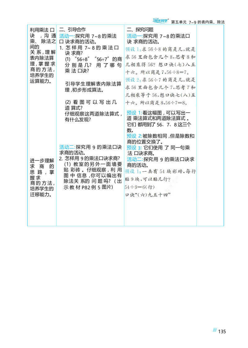 第五单元_小学数学人教版单独教案（1-6上下册）_《阳光同学教案》1-6上册（25秋）_阳光同学特级教案数学人教2年级上册_第五单元7~9的表内乘、除法